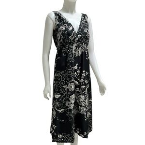 Garnet Hill Silk Dress Empire Waist Dark Floral Smocked Ruffle Romantic Goth Y2K